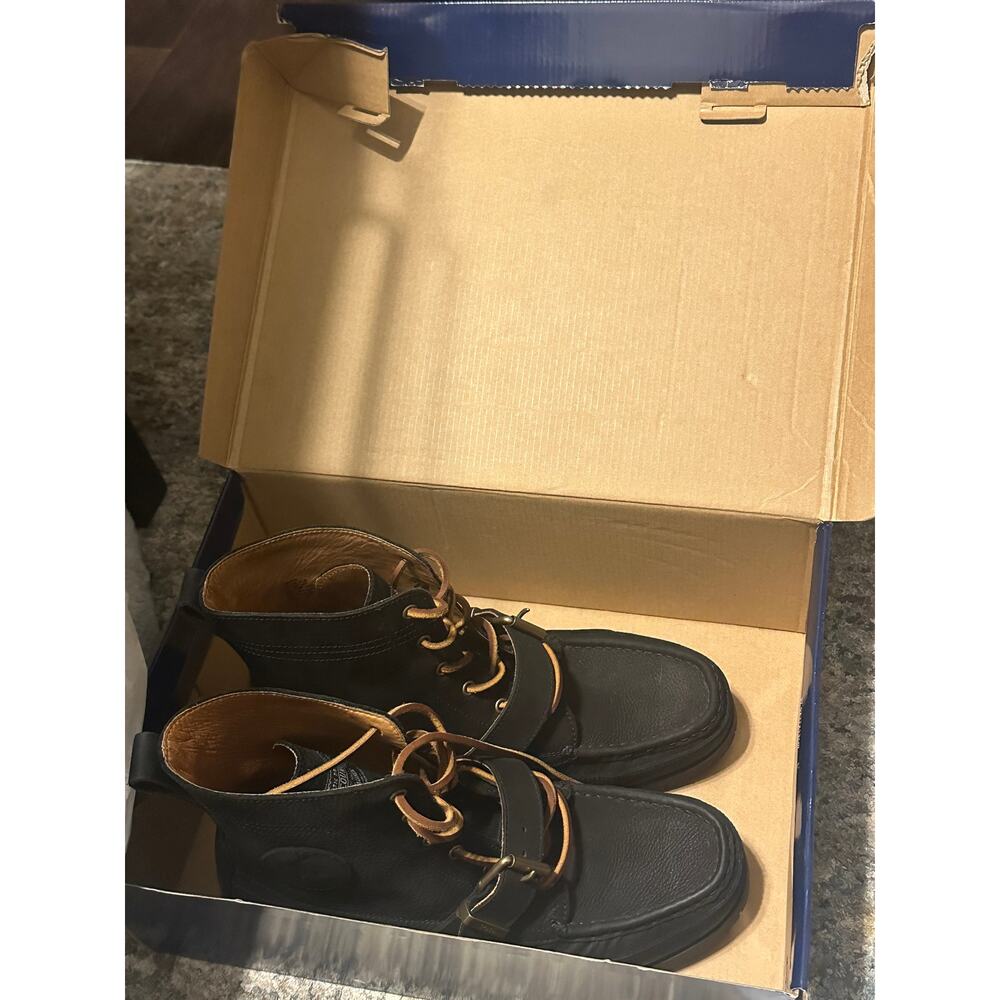 Polo Ralph Lauren Ranger Boot Tumbled Leather Buckle Black - Picture 9 of 12